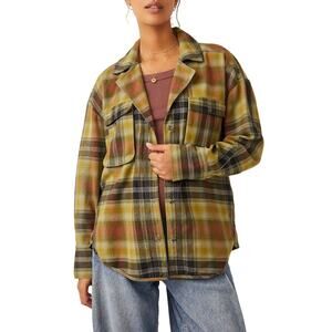 Free People Plaid Green Izzy Flannel Shirt Size Small